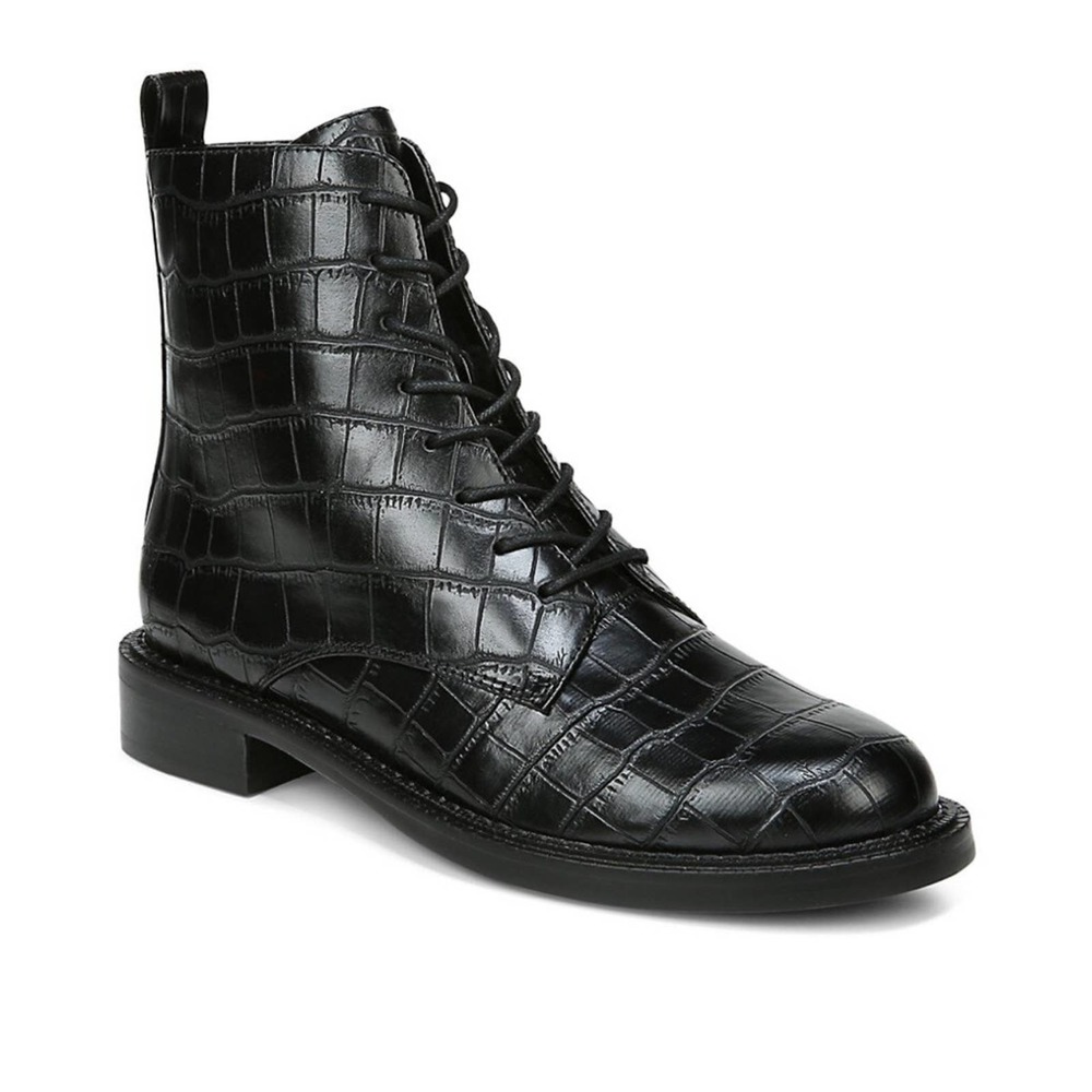 Sam Edelman Black Croc-Embossed Combat Boots